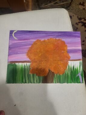 Vibrant Orange Tree Canvas Painting with Purple Sky